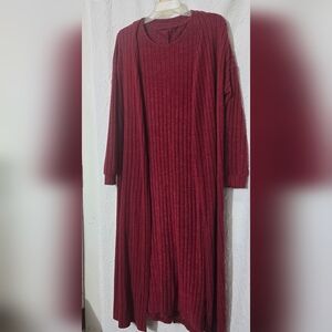 Women’s Plus 2 Piece Ribbed Casual Red Duster W/Dress Very Soft Size 2X